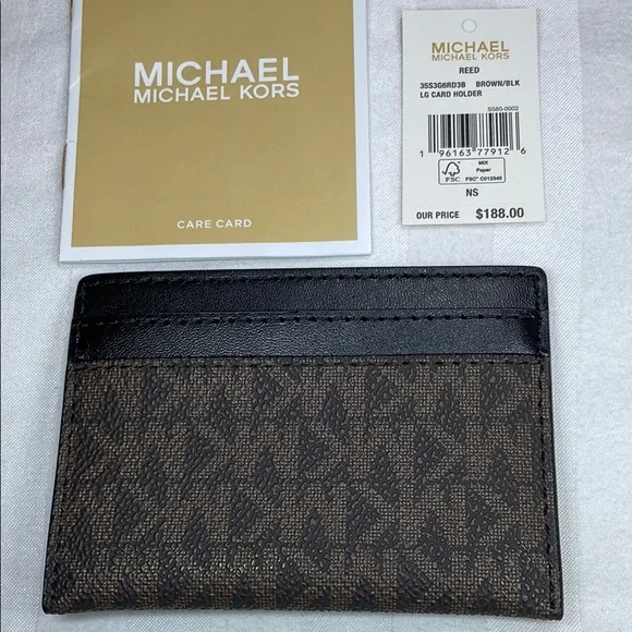 Michael Kors Reed Brown Card Holder Case Wallet Leather - Picture 3 of 4